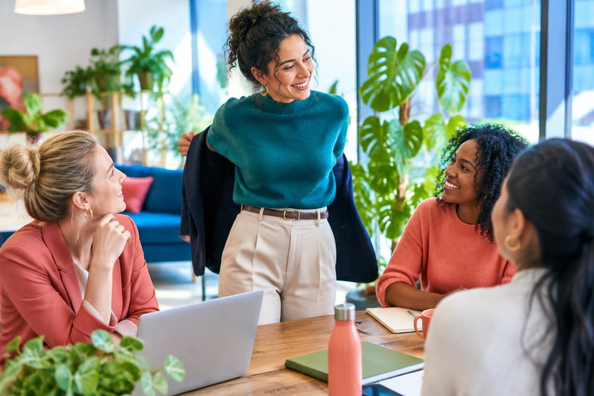 Women collaborating in a bright coworking studio
